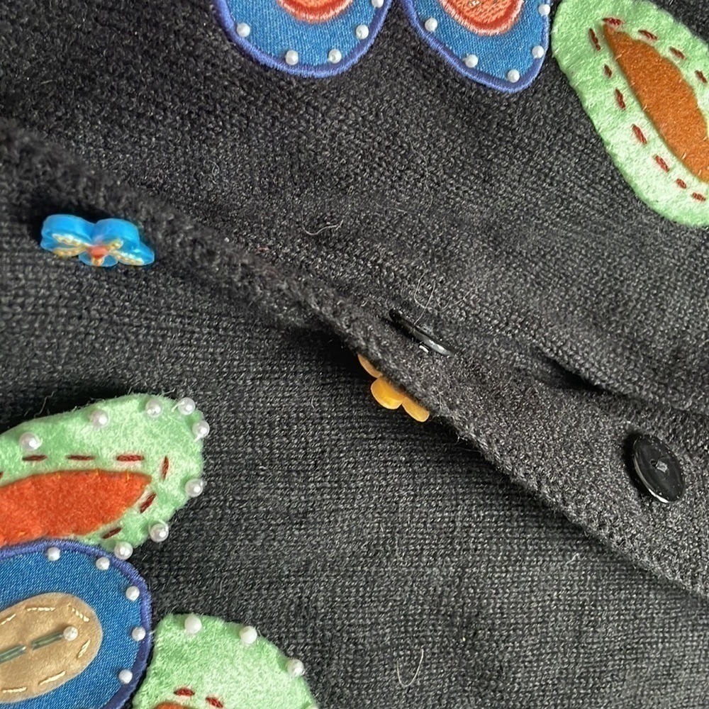 Storybook knits one of a kind wool blend embroidered beaded floral cardigan S - Picture 11 of 13